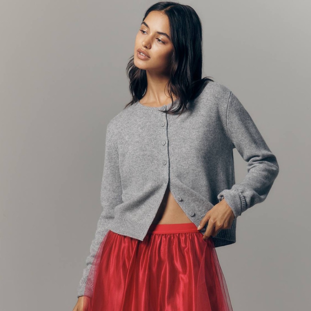 Reformation Gray Crewneck Button Cardigan